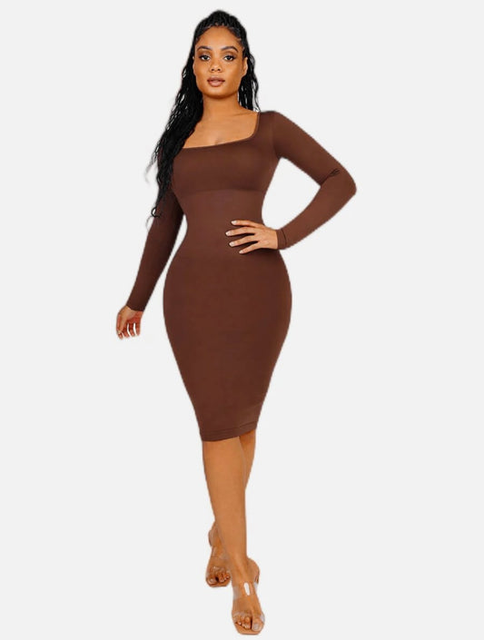 Brown Compression Bodycon Shapewear Dress