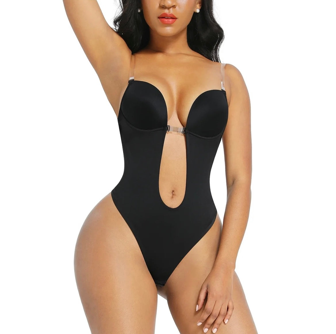 Curvy Goddess Black Low Cut Backless Bodysuit