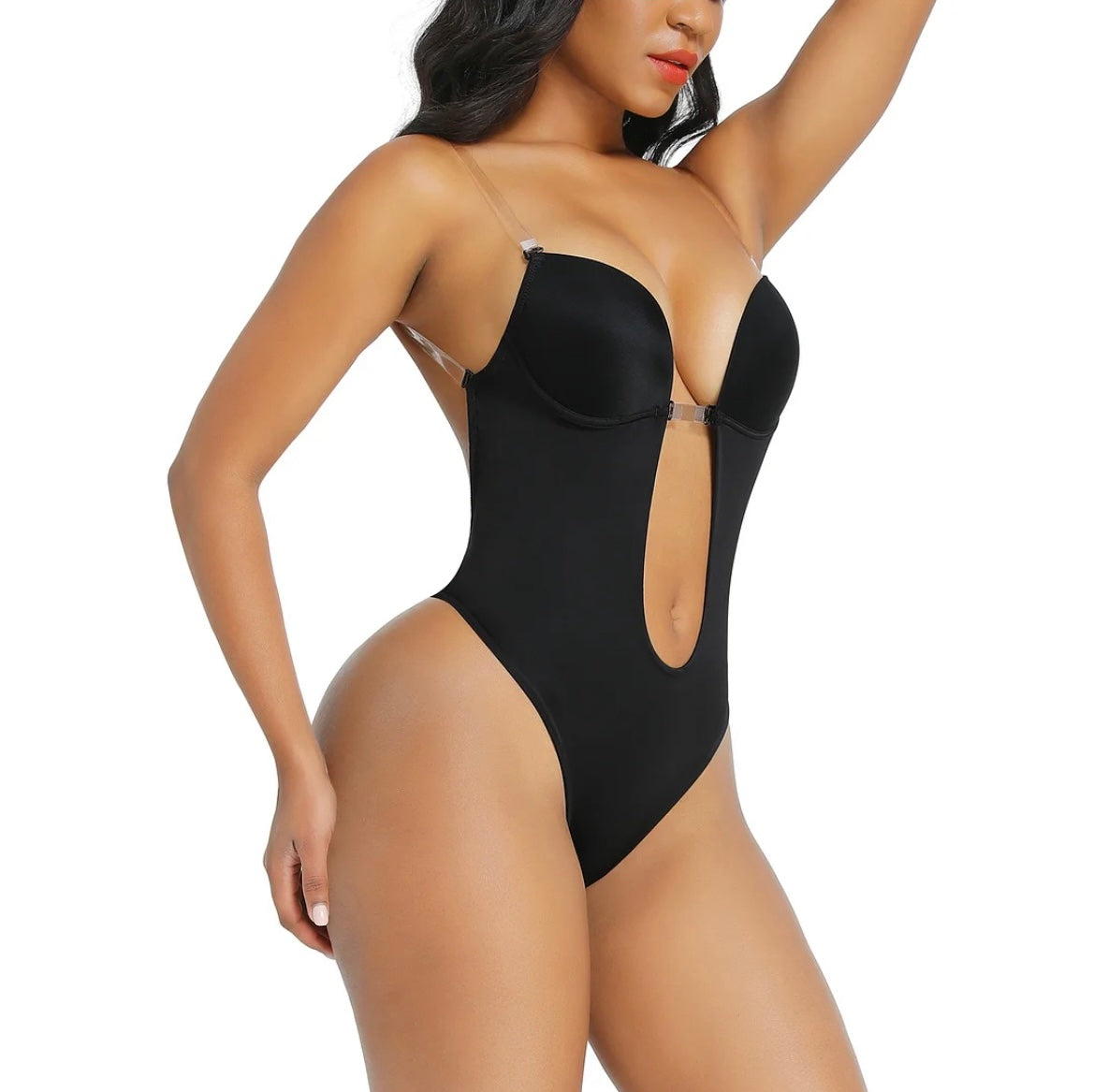 Curvy Goddess Black Low Cut Backless Bodysuit