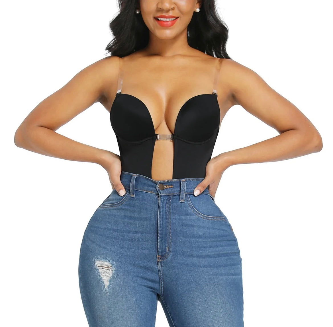 Black Goddess Low Cut Backless Bodysuit