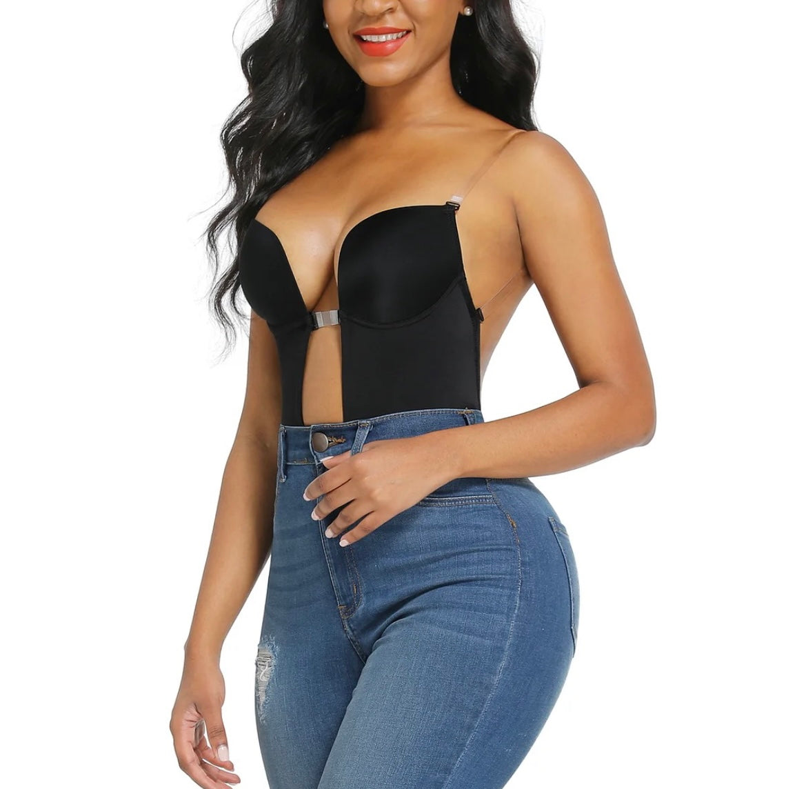 Black Goddess Low Cut Backless Bodysuit