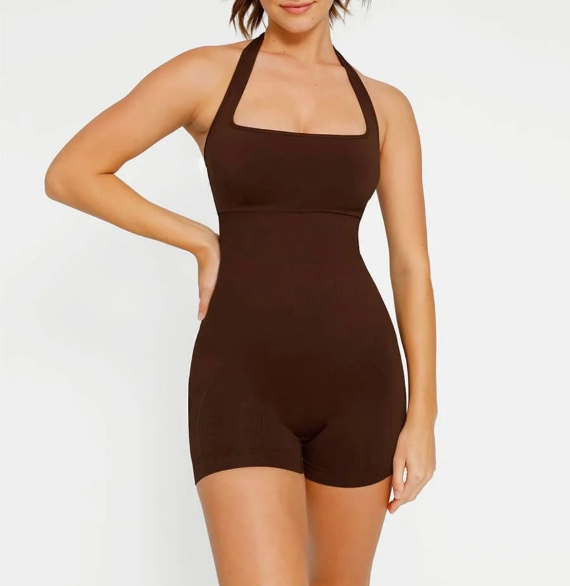 Brown Goddess Halter Neck Shaper Jumpsuit