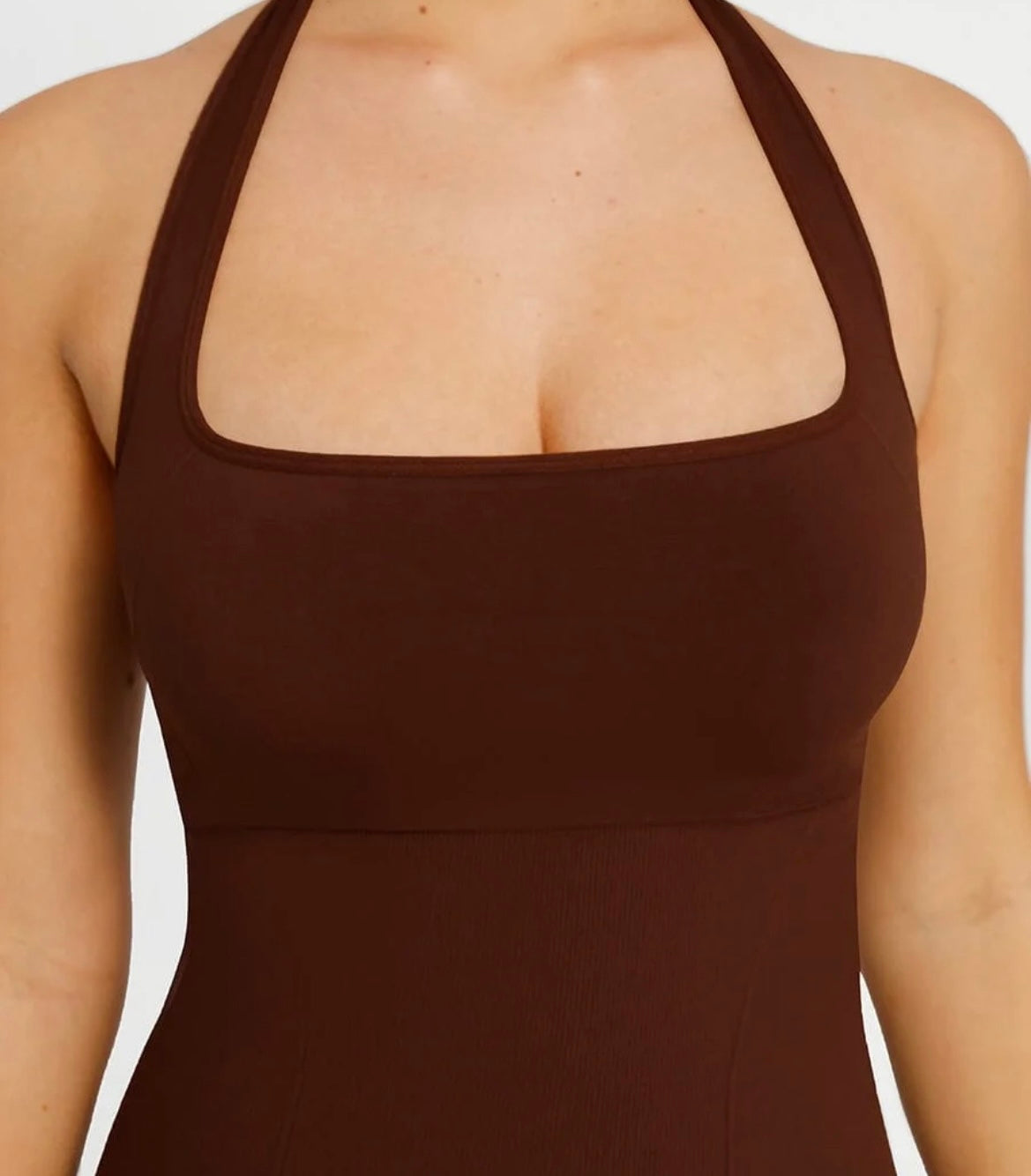 Brown Goddess Halter Neck Shaper Jumpsuit