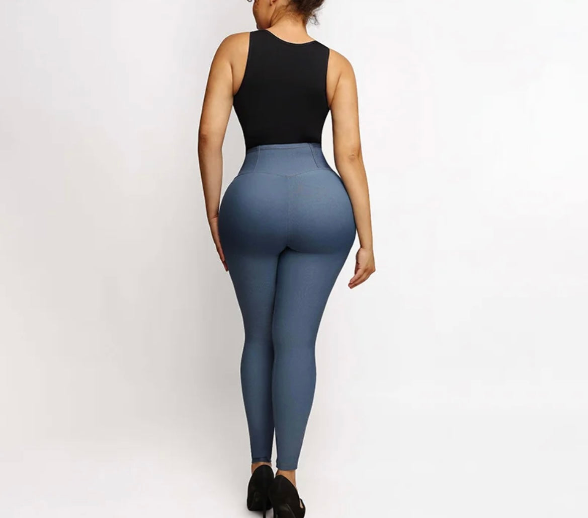 Blue Denim Mid-Waist Shaping Jeggings