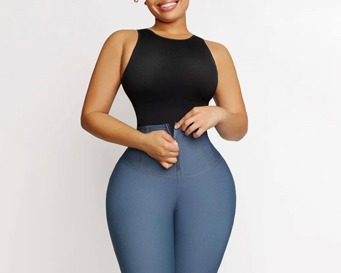 Blue Denim Mid-Waist Shaping Jeggings