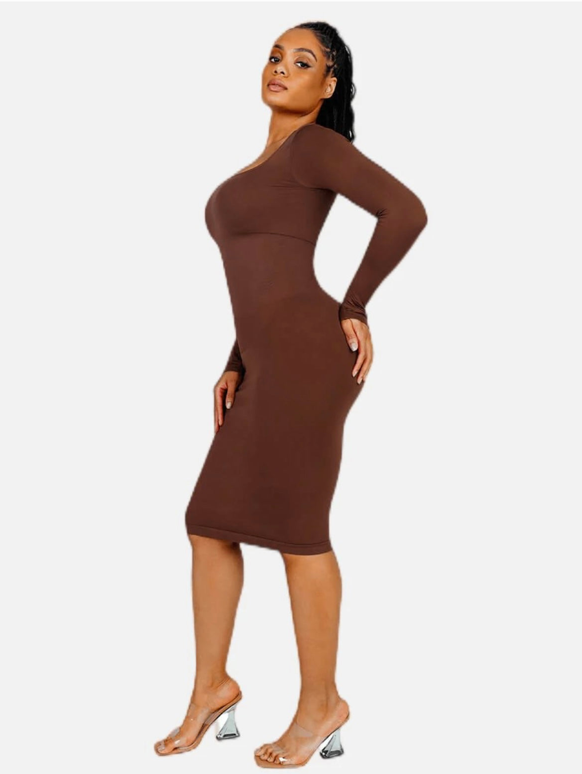 Brown Compression Bodycon Shapewear Dress