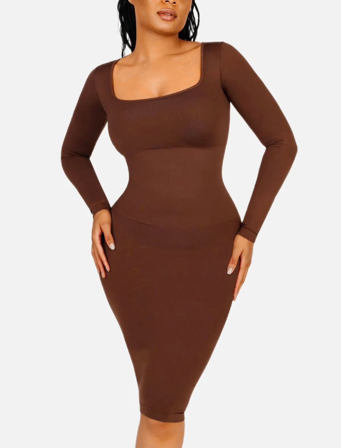 Brown Compression Bodycon Shapewear Dress