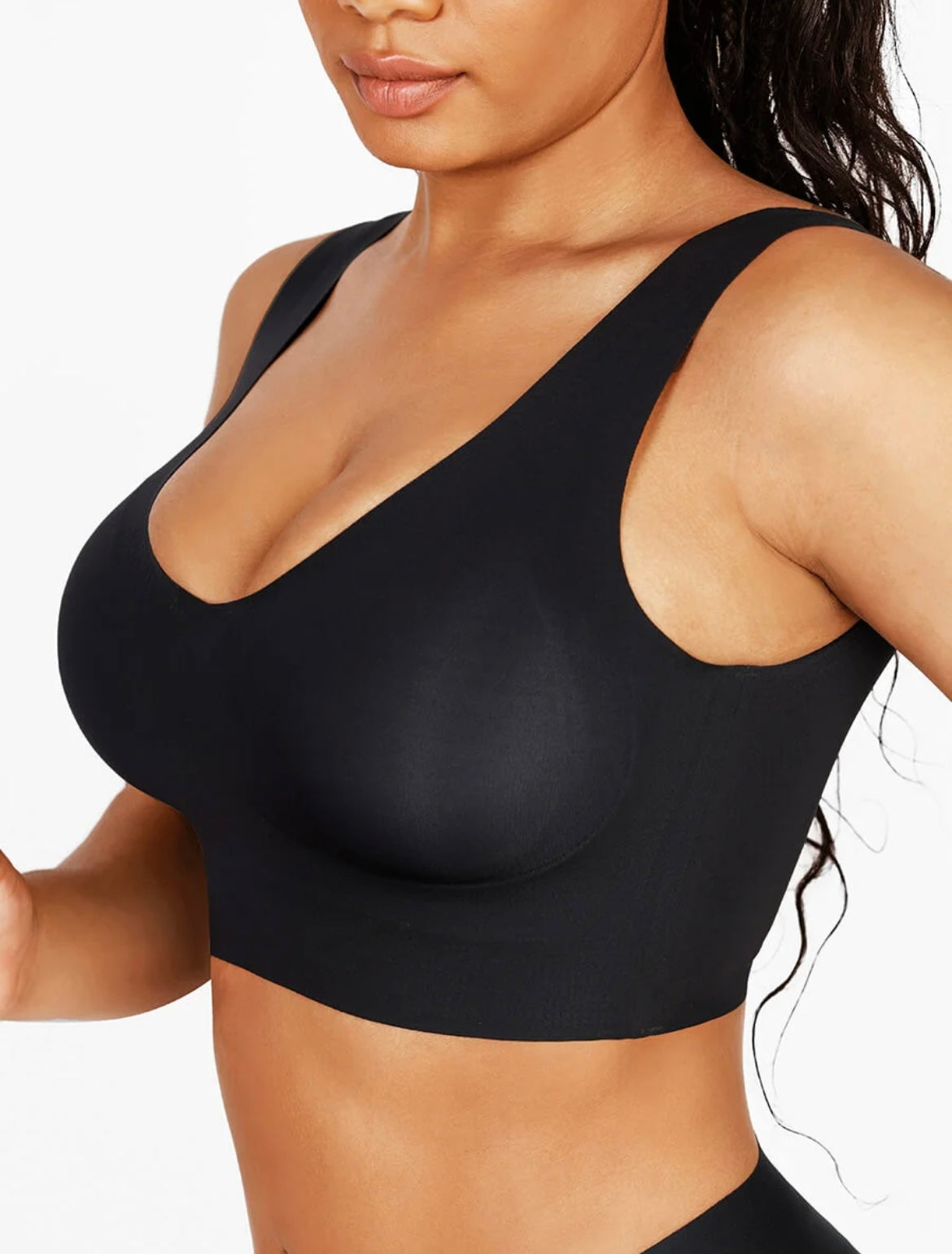 Beige Seamless V-Neck Support Bra