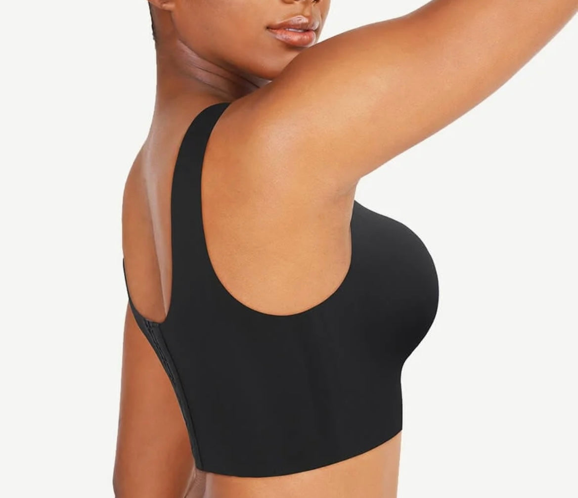 Black Seamless V-Neck Support Bra