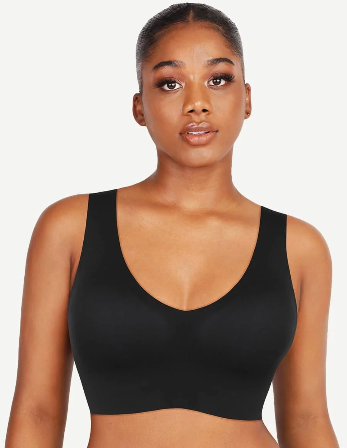 Beige Seamless V-Neck Support Bra